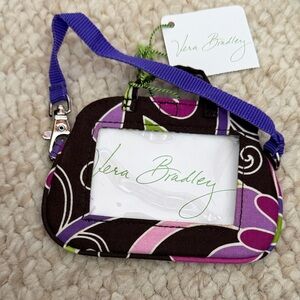 Vera Bradley Brown Floral ID Holder with Purple Lanyard